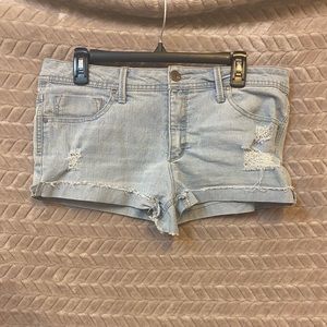 Distressed jean shorts